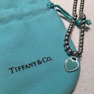 Tiffany heart tag bracelet with blue enamel back